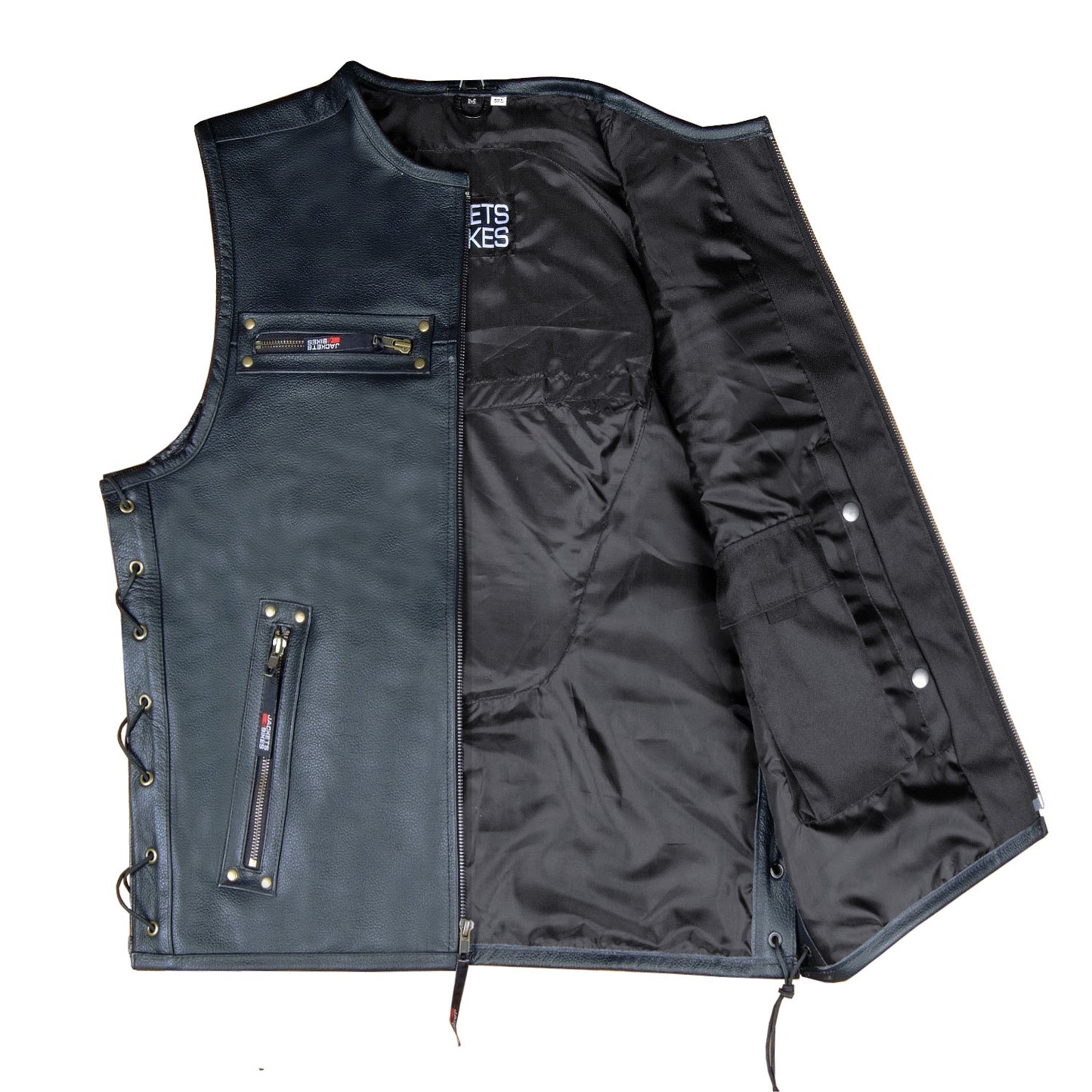 Men's Motorcycle Buffalo Leather Gun Pocket Armor Biker Club Vest Side Laces