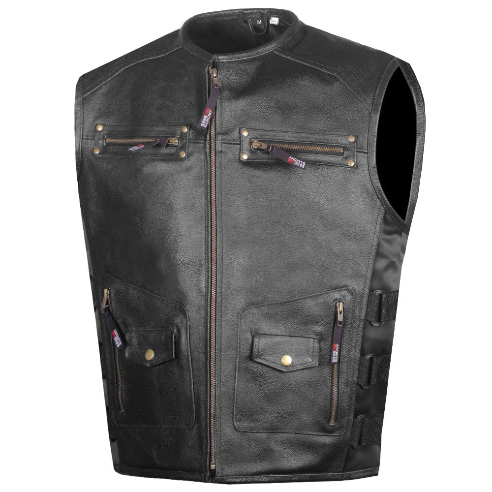 Men's Armor Motorcycle Biker Vest Conceal Carry Cowhide Leather