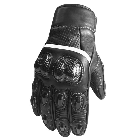 Men Aniline Cowhide Motorcycle Leather Gloves with Sliders BlackWhite