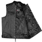 Men's Leather Motorcycle Concealed Gun Pockets Biker Club Vest Leather Denim