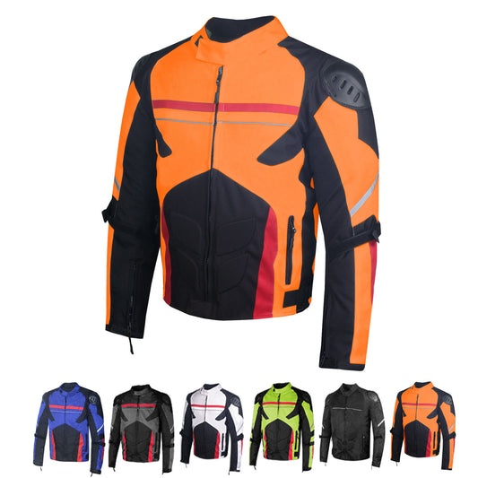 AirTrek Mens Mesh Motorcycle Touring Waterproof Rain Armor Biker Jacket Orange