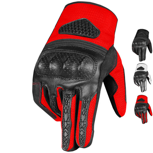 Jackets 4 Bikes Men Motorcycle Gloves Premium Leather Touchscreen Cruising Street Riding Red
