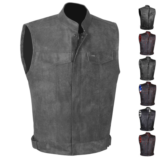 Men's ARMOR Leather SOA Anarchy Motorcycle Biker Club Concealed Carry Vest Vintage Black