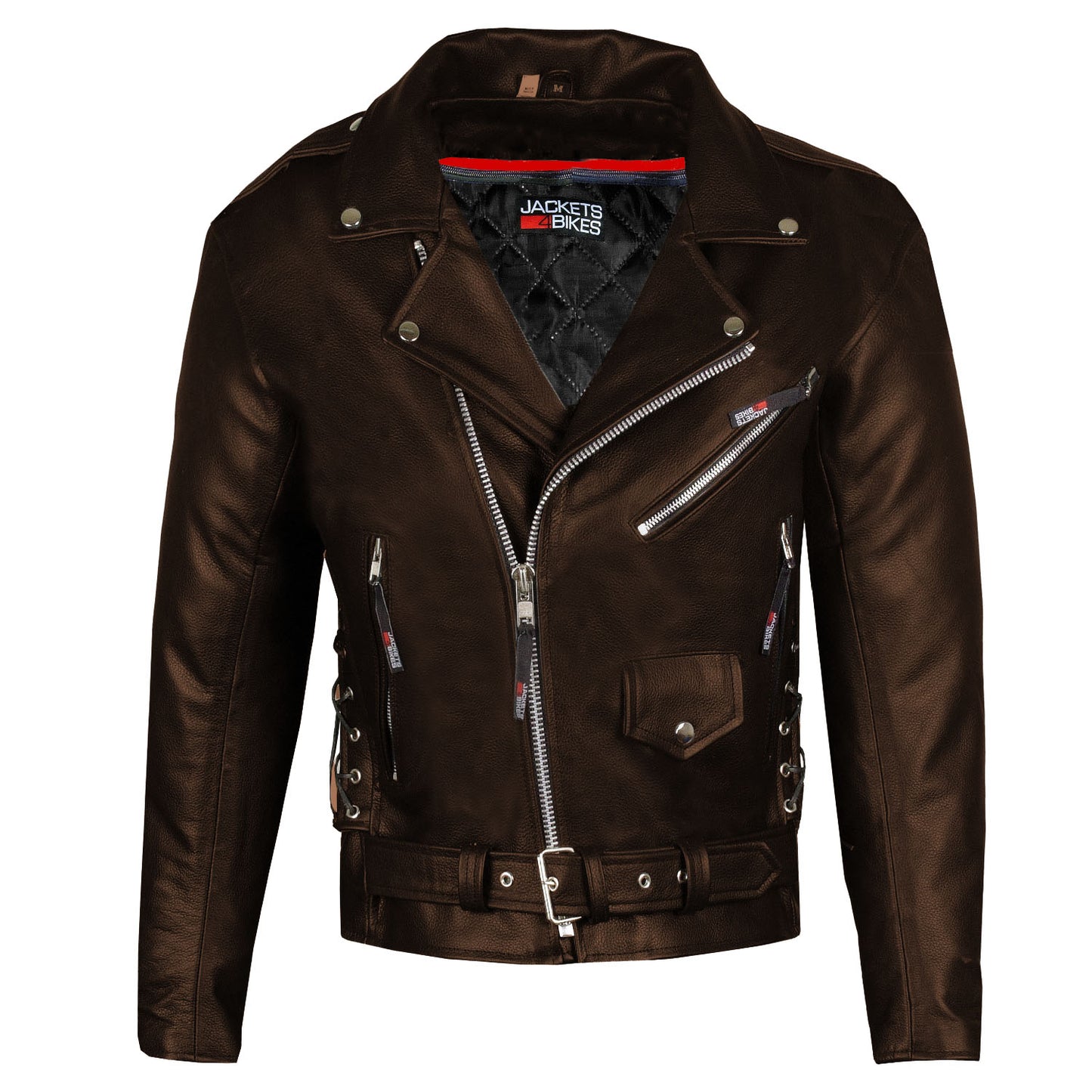 Men's ICONIC Motorcycle Premium Leather Classic Side Lace Biker Jacket Brown