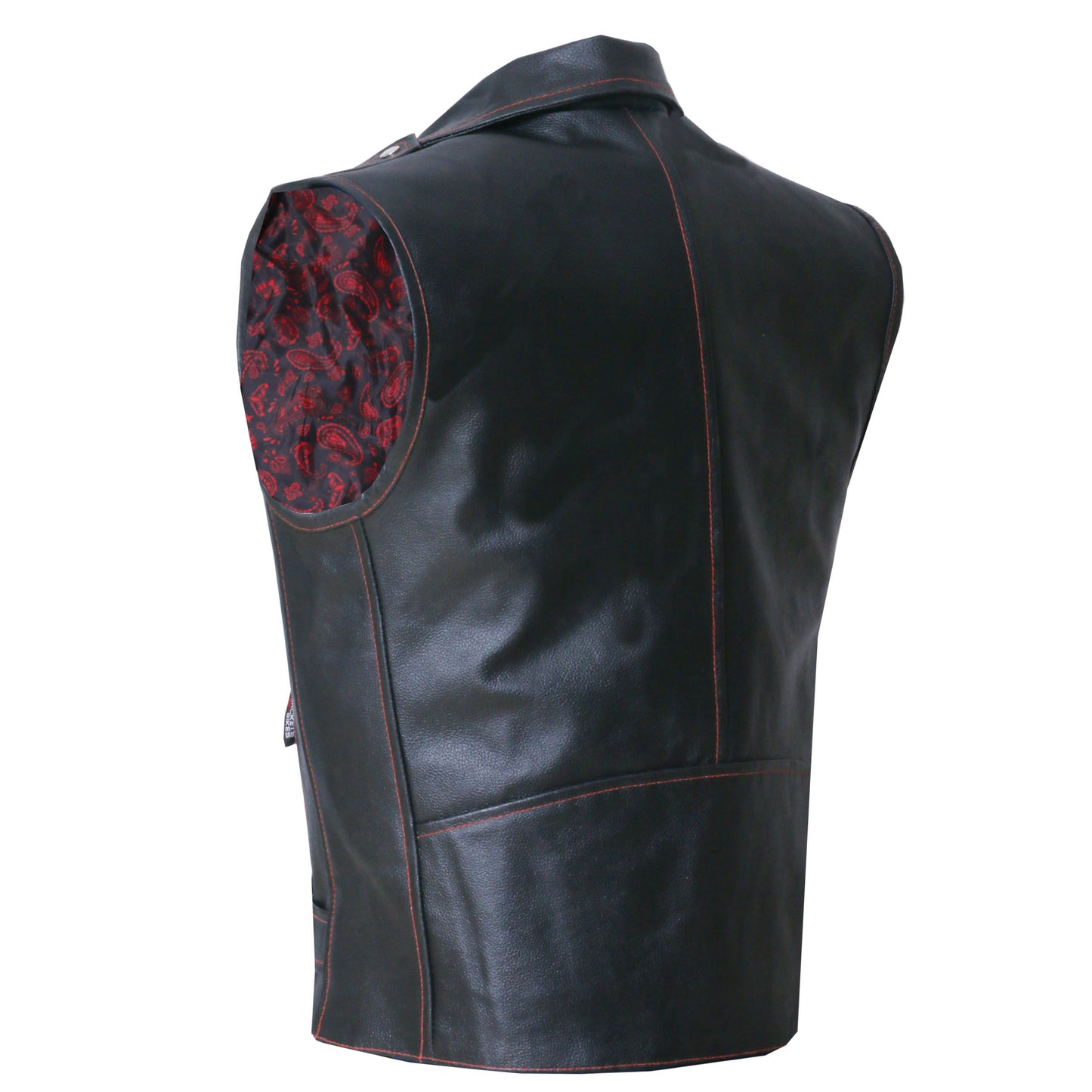 Men's Classic Leather Motorcycle Biker Concealed Carry Vintage Vest Paisley Red