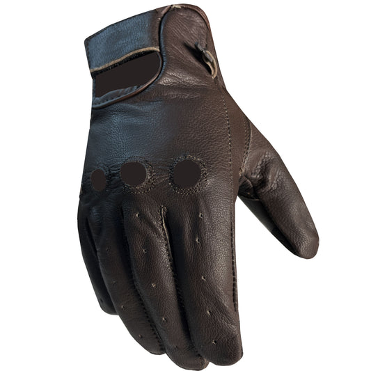 New Biker Police Leather Motorcycle Riding Ventilation Driving Gloves Brown