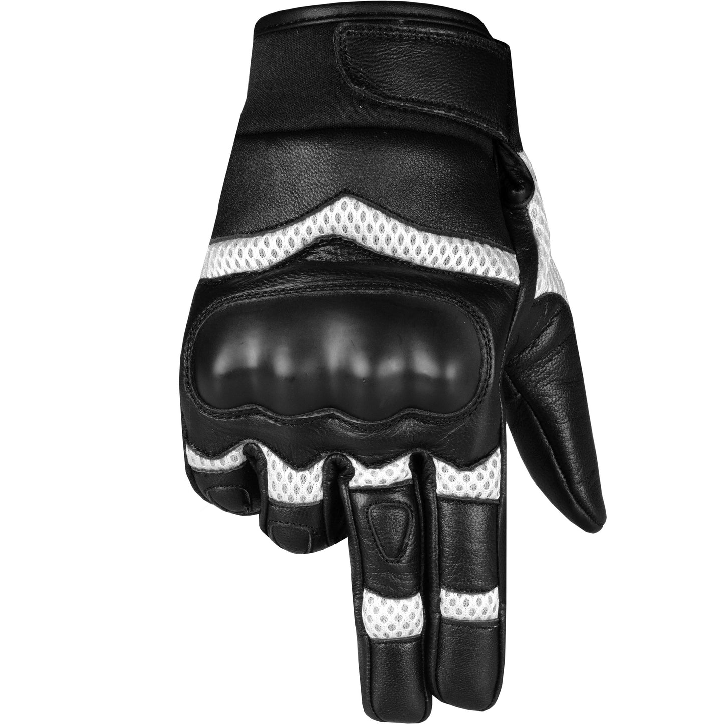 Men's Touchscreen Leather & Mesh Motorcycle Cruiser Riding Gloves White