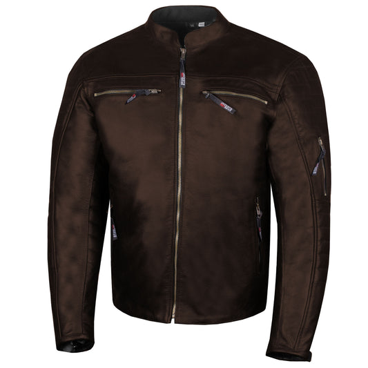 Men's REVOLT Natural Premium Buffalo Leather Motorcycle Jacket Brown