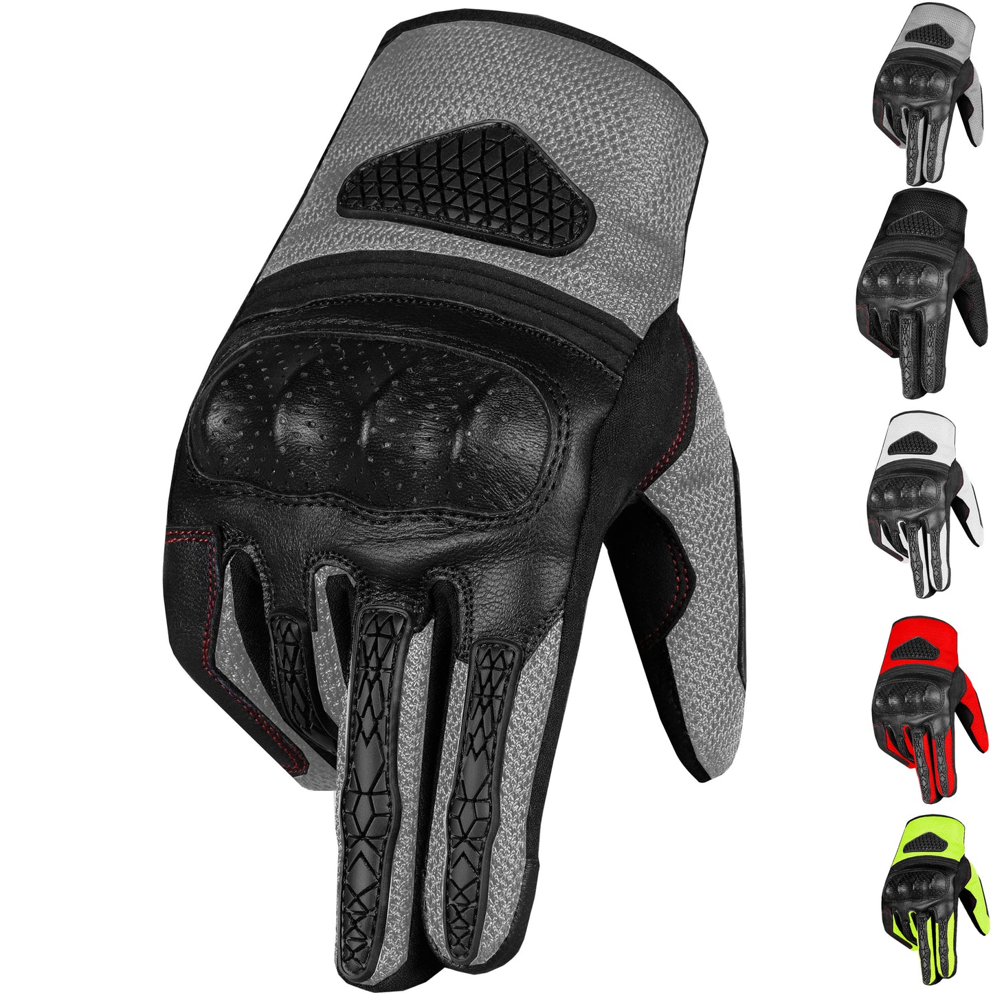 Jackets 4 Bikes Men Motorcycle Gloves Premium Leather Touchscreen Cruising Street Riding Grey