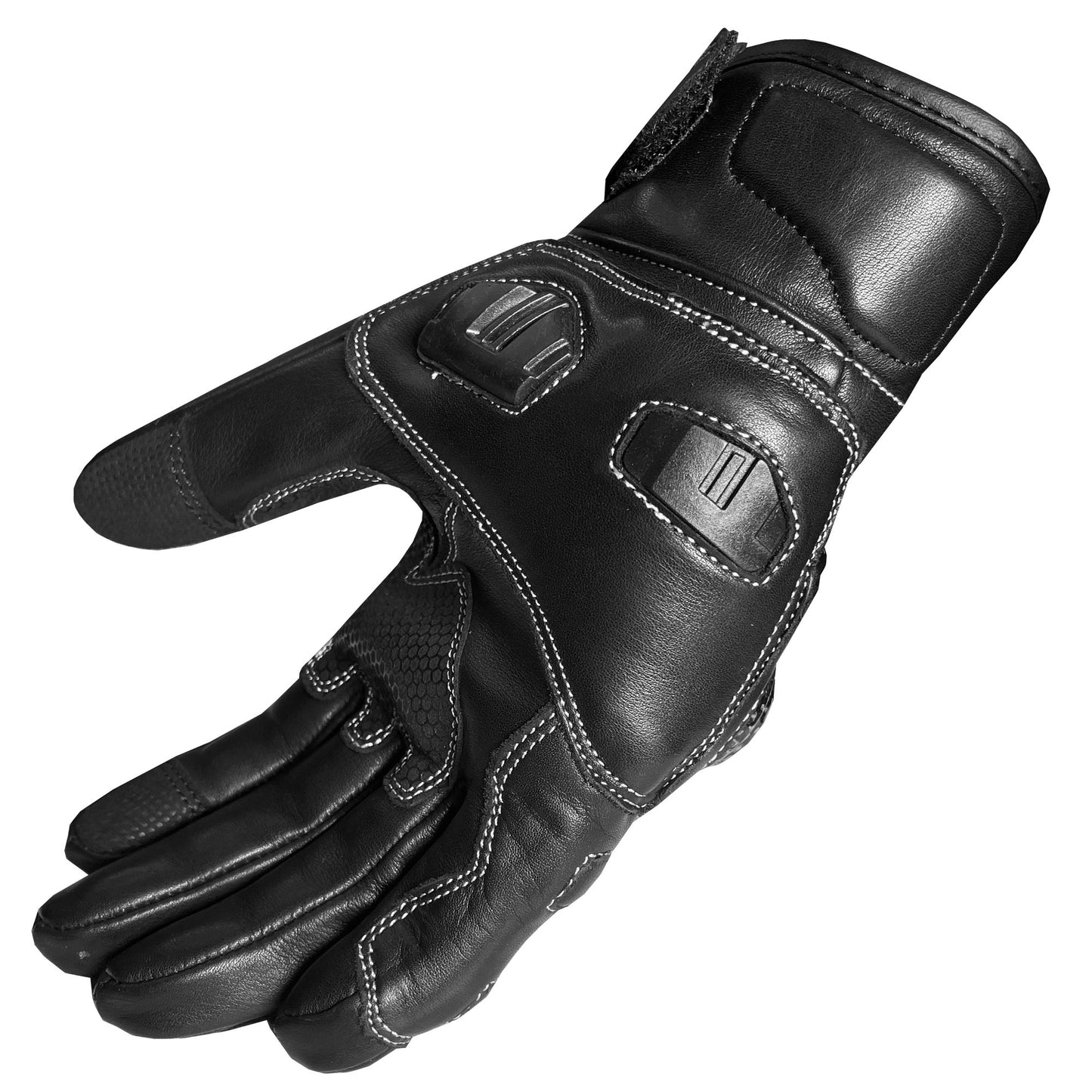 Men Aniline Cowhide Motorcycle Leather Gloves with Sliders BlackWhite