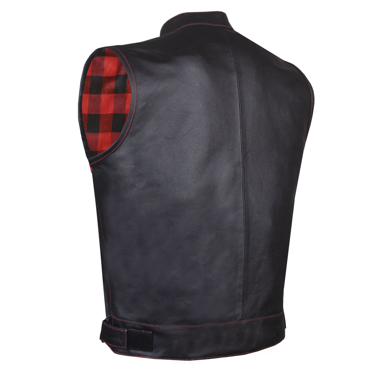 Men's ARMOR Leather SOA Anarchy Motorcycle Biker Club Concealed Carry Vest Flannel Red