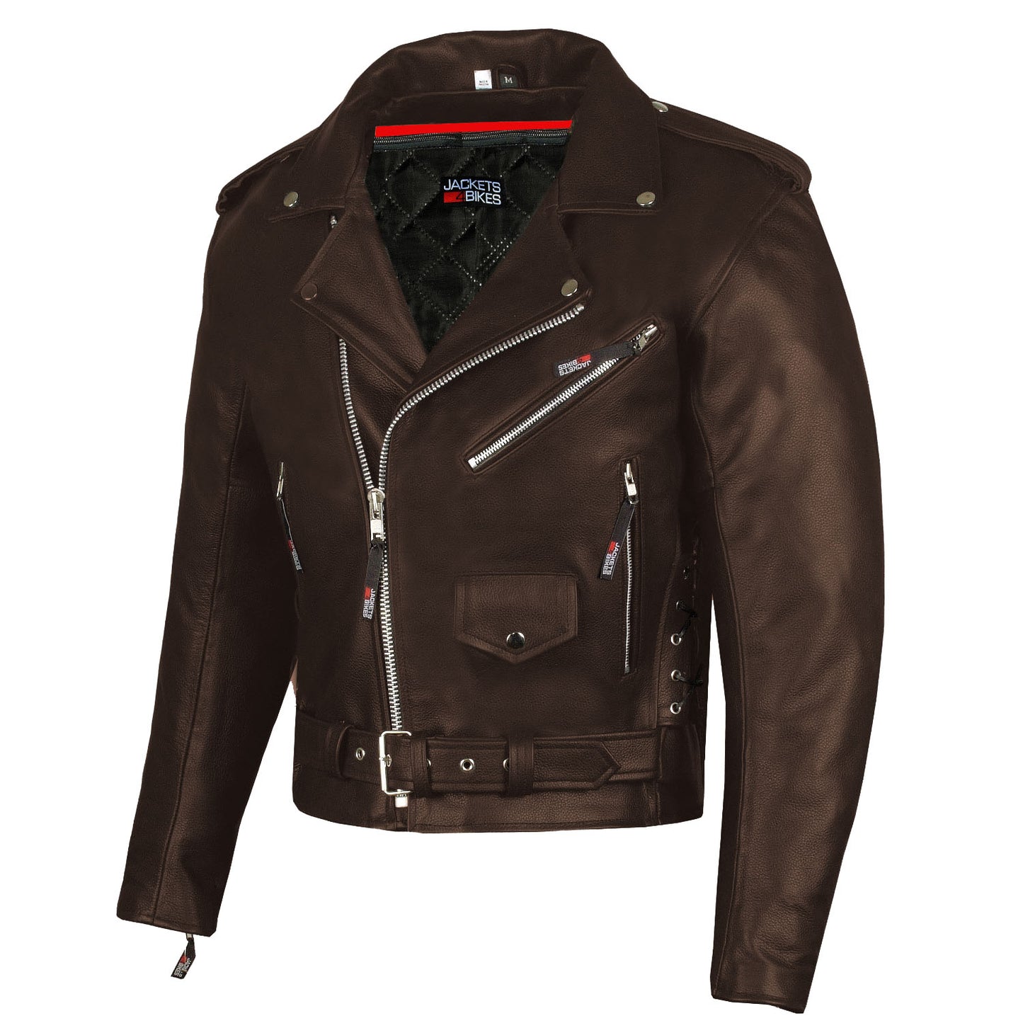 Men's ICONIC Motorcycle Premium Leather Classic Side Lace Biker Jacket Brown