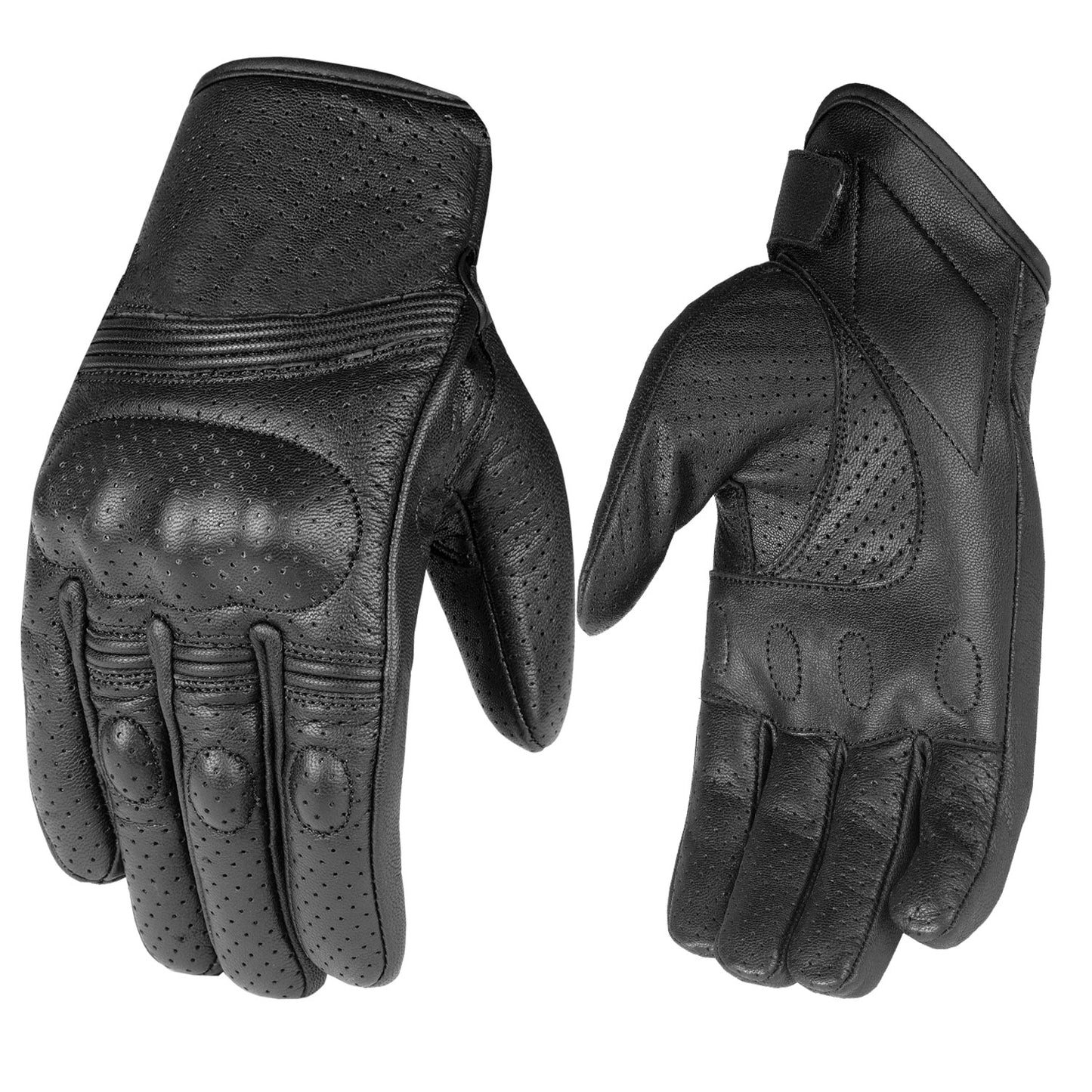 Men's Premium Leather Motorcycle Protective Perforated Gel Padded Gloves