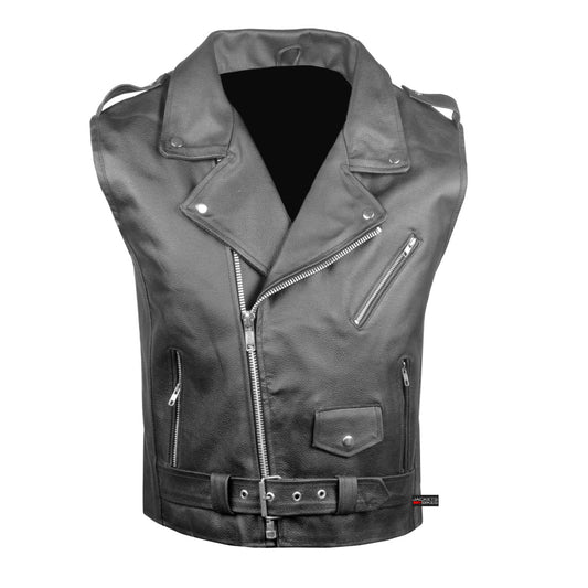 Men's Classic Leather Motorcycle Biker Concealed Carry Vintage Vest Black