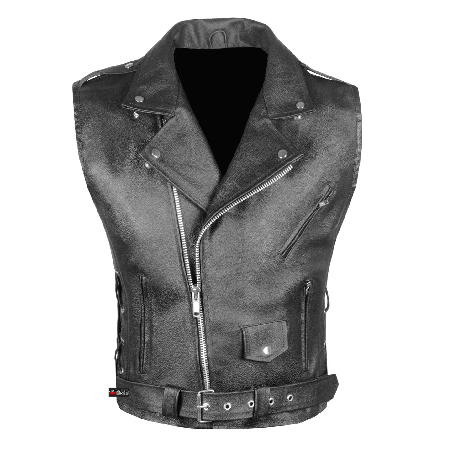 Men's Classic Leather Motorcycle Biker Concealed Carry Side Laces Vest Black