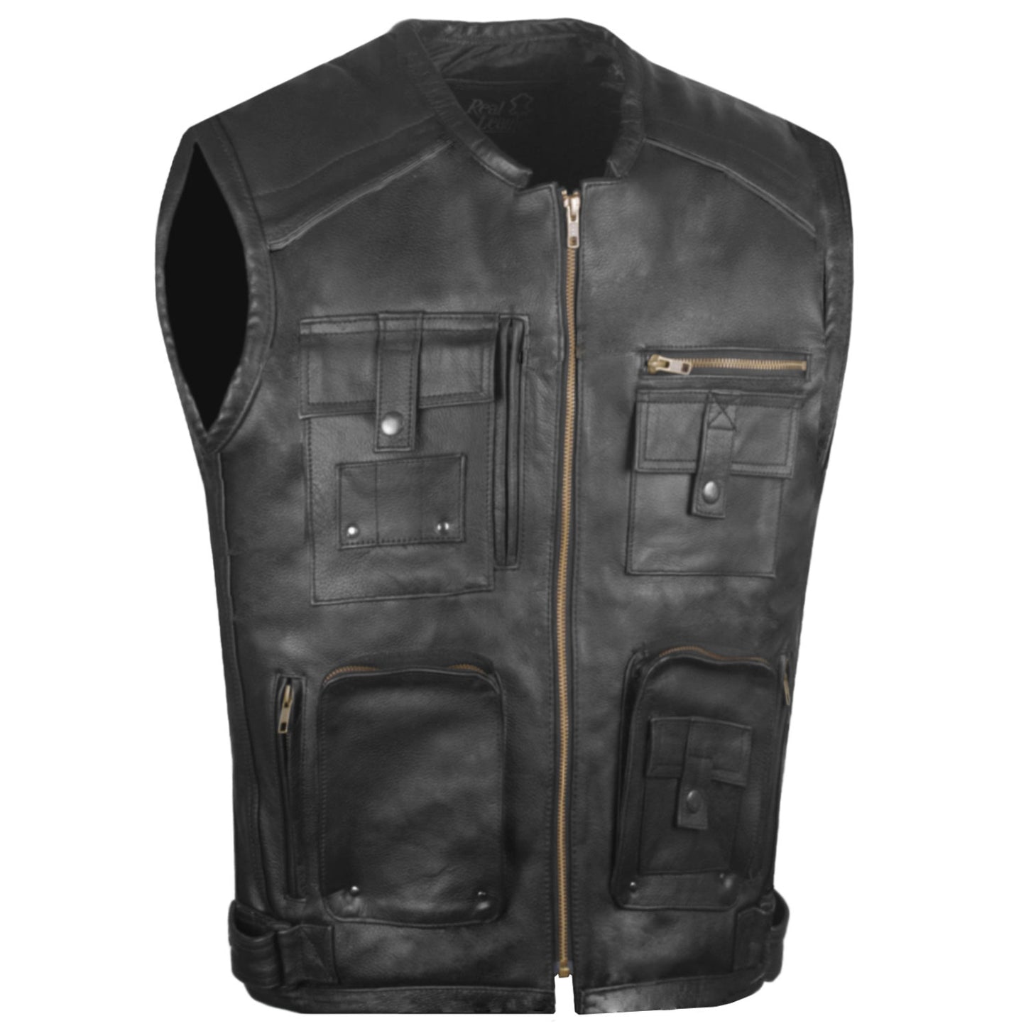 Men's Assault Motorcycle Leather Gun Pocket Biker Club Cruiser Armor Vest