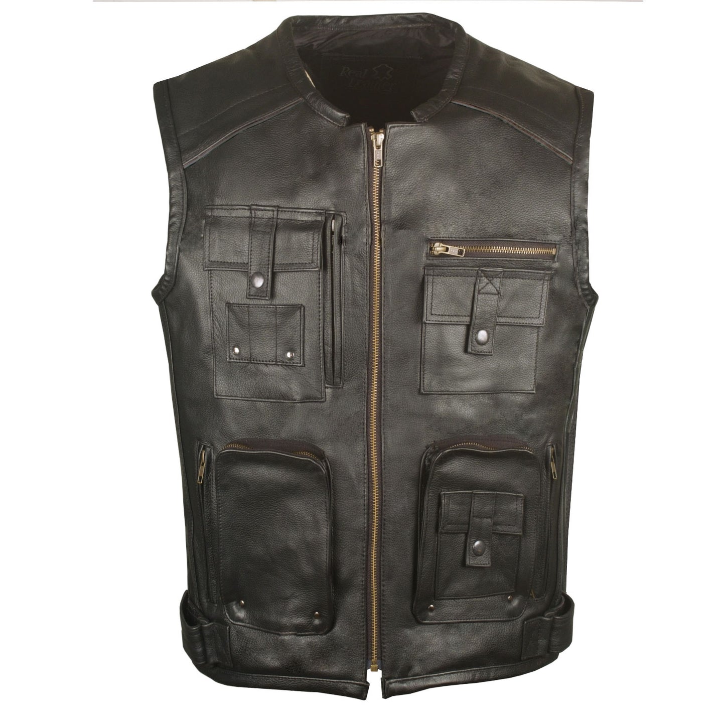 Men's Assault Motorcycle Leather Gun Pocket Biker Club Cruiser Armor Vest