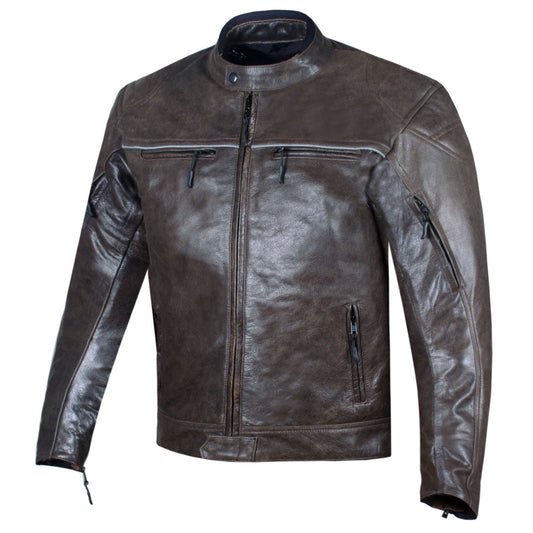 Men's Vintage Distress Brown Leather Cafe Racer Motorcycle Biker Jacket