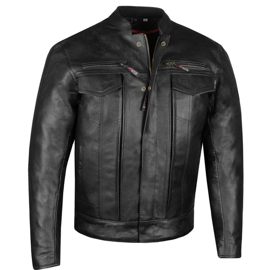 Men's Commuter Premium Natural Buffalo Armor Motorcycle Leather Biker Jacket