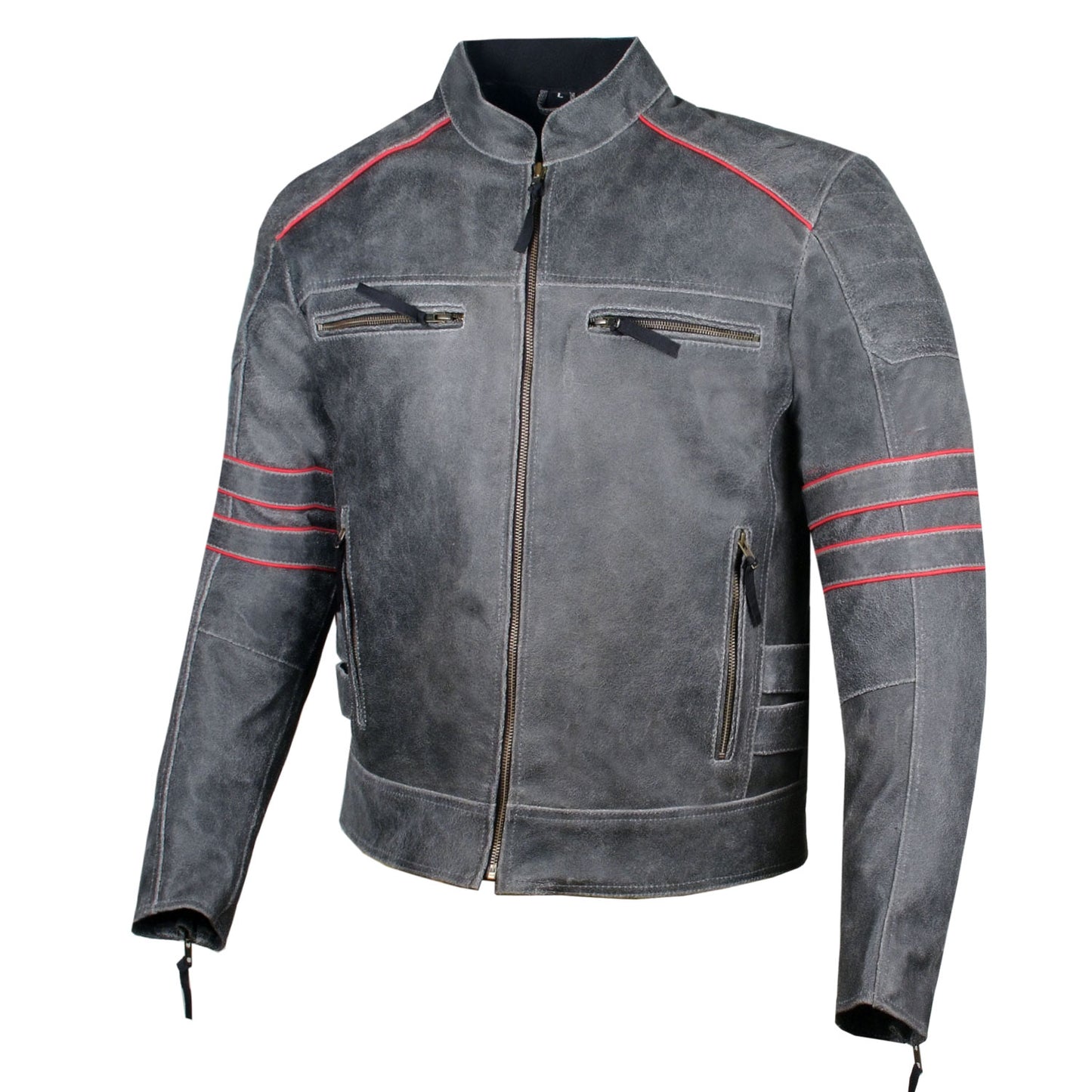 Men's Brotherhood Classic Leather Motorcycle Distressed Armor Biker Jacket