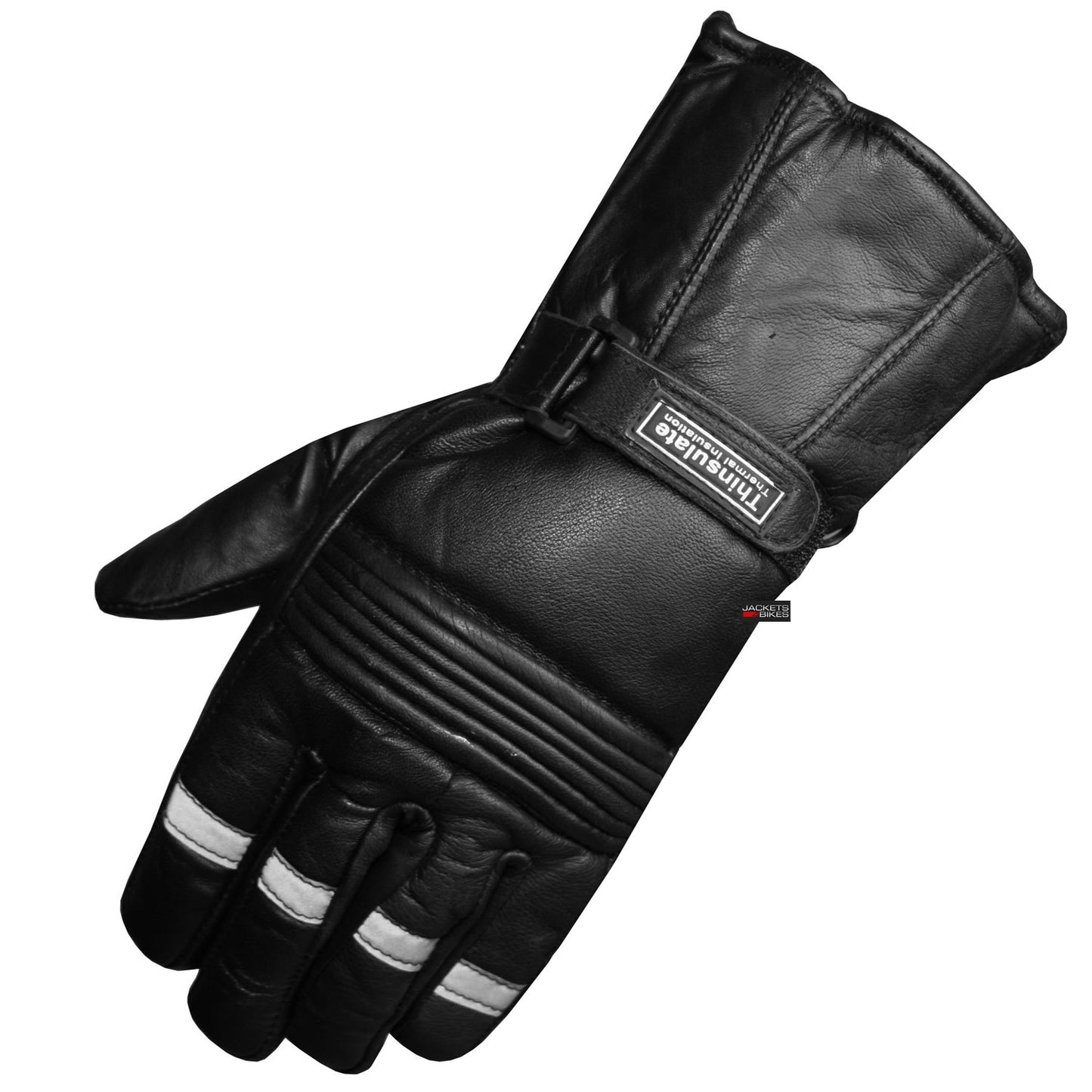 New Reflective Motorcycle Biker Riding Winter Sheep Leather Gloves Black