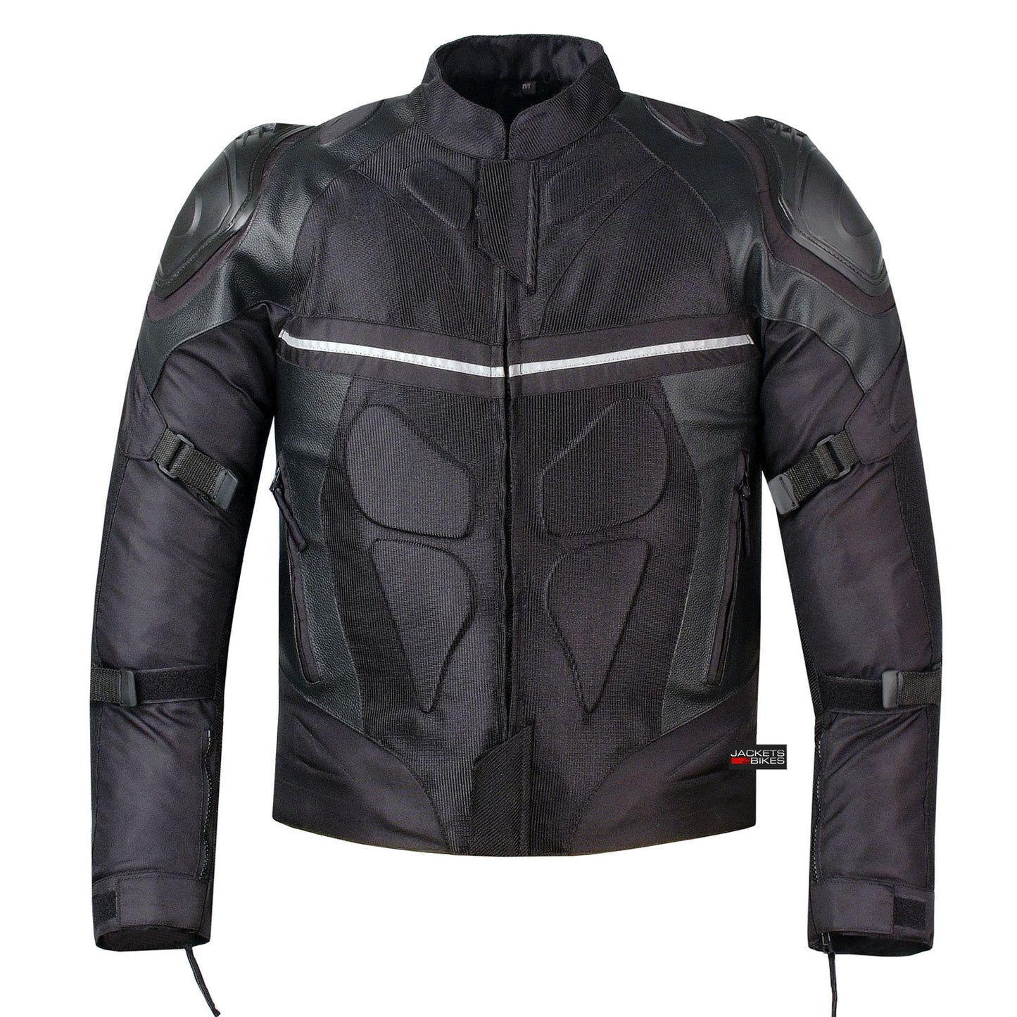 PRO LEATHER & MESH MOTORCYCLE WATERPROOF JACKET BLACK WITH EXTERNAL ARMOR