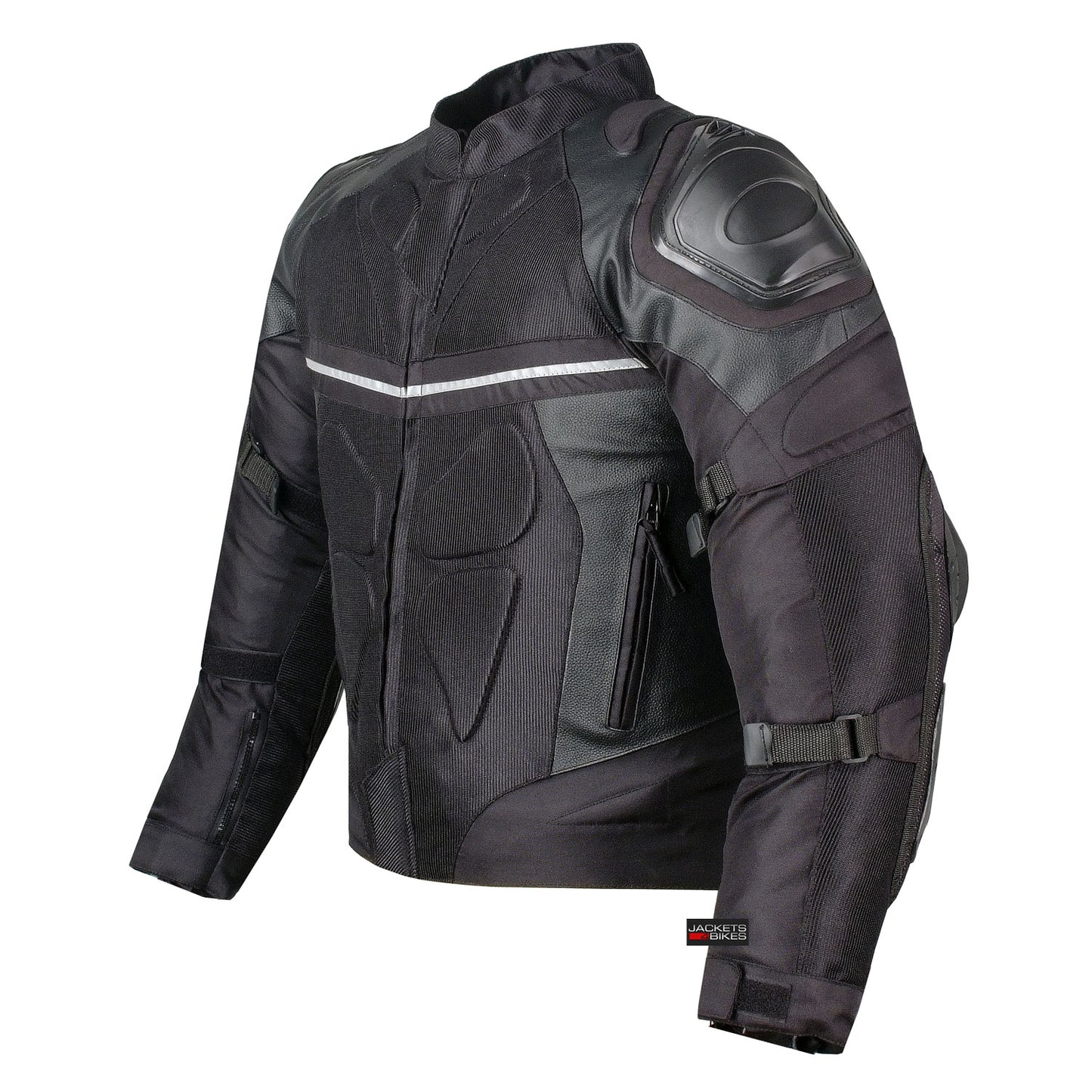 PRO LEATHER & MESH MOTORCYCLE WATERPROOF JACKET BLACK WITH EXTERNAL ARMOR