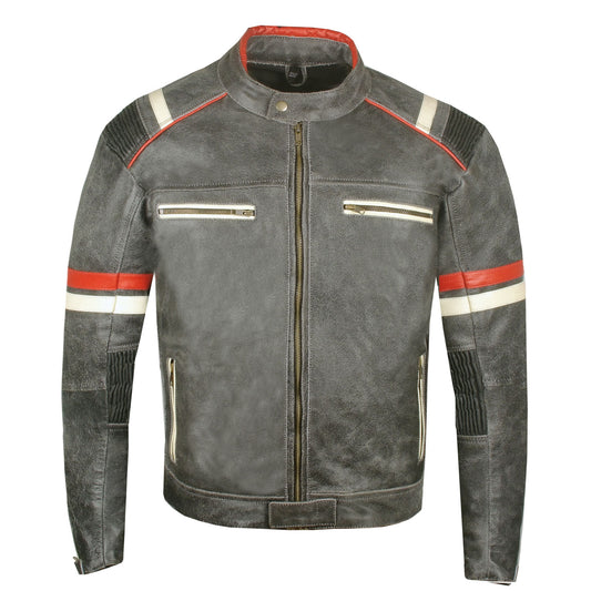 Men's Vintage Cafe Racer Motorcycle Distressed Leather Armor Biker Jacket
