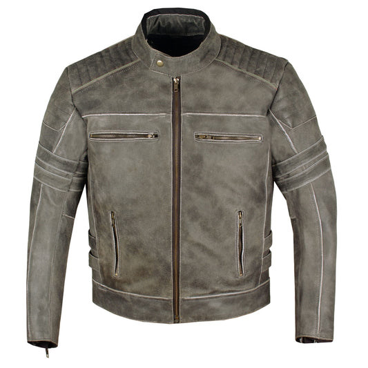 Men's SHADOW Motorcycle Distressed Cowhide Leather Armor Black Jacket Biker