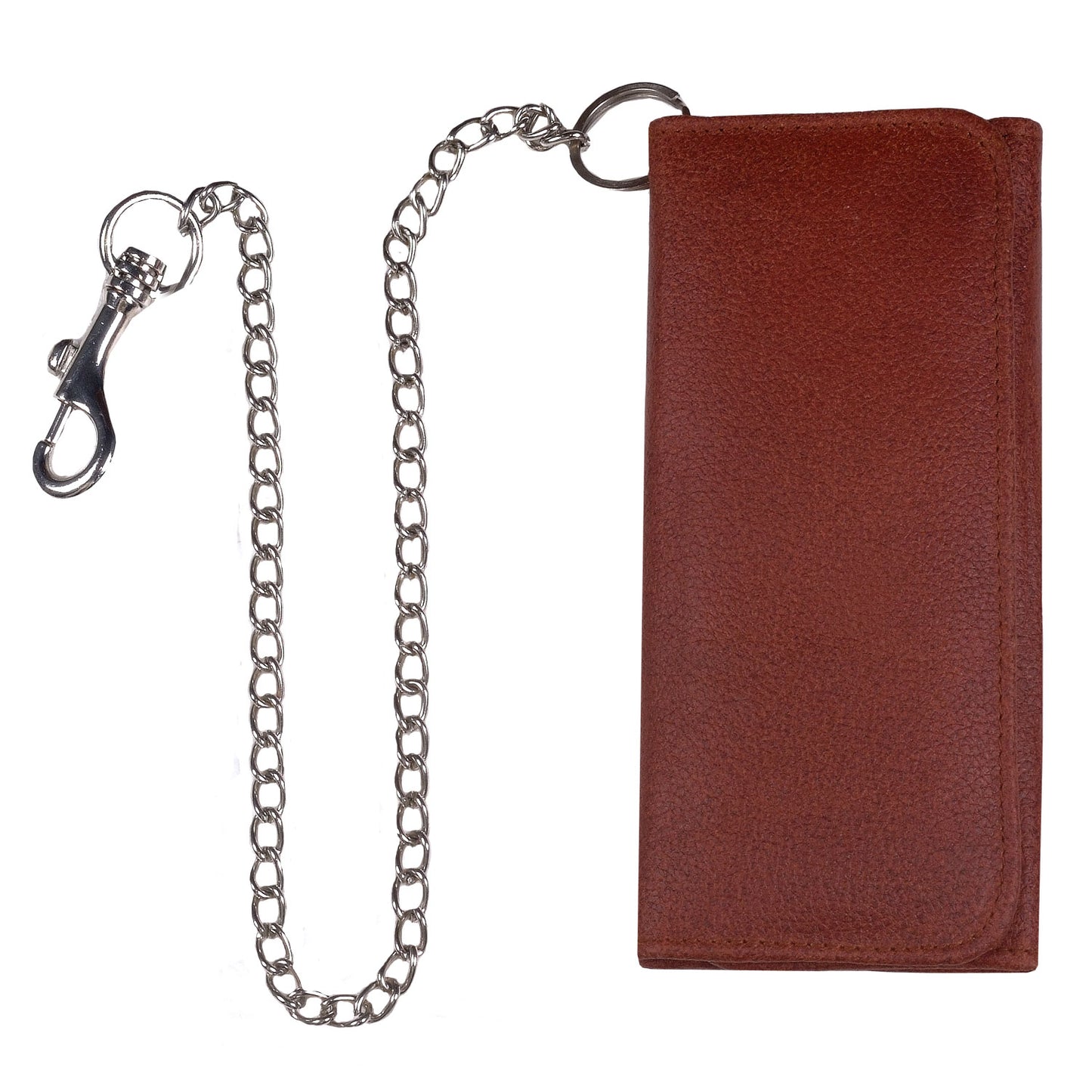 Genuine Cowhide Leather Long Metal Chain Trifold Motorcycle Biker Trucker Wallet