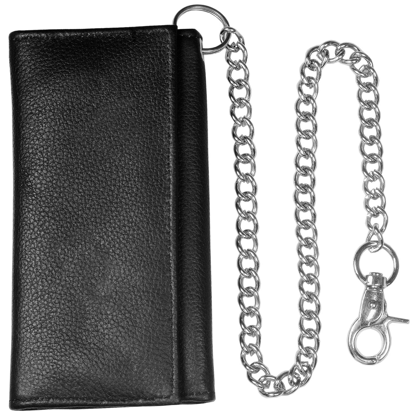 Cowhide Genuine Leather Trifold Metal Chain Biker Tall Core Trucker Wallet